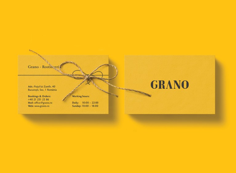 Grano restaurant business card